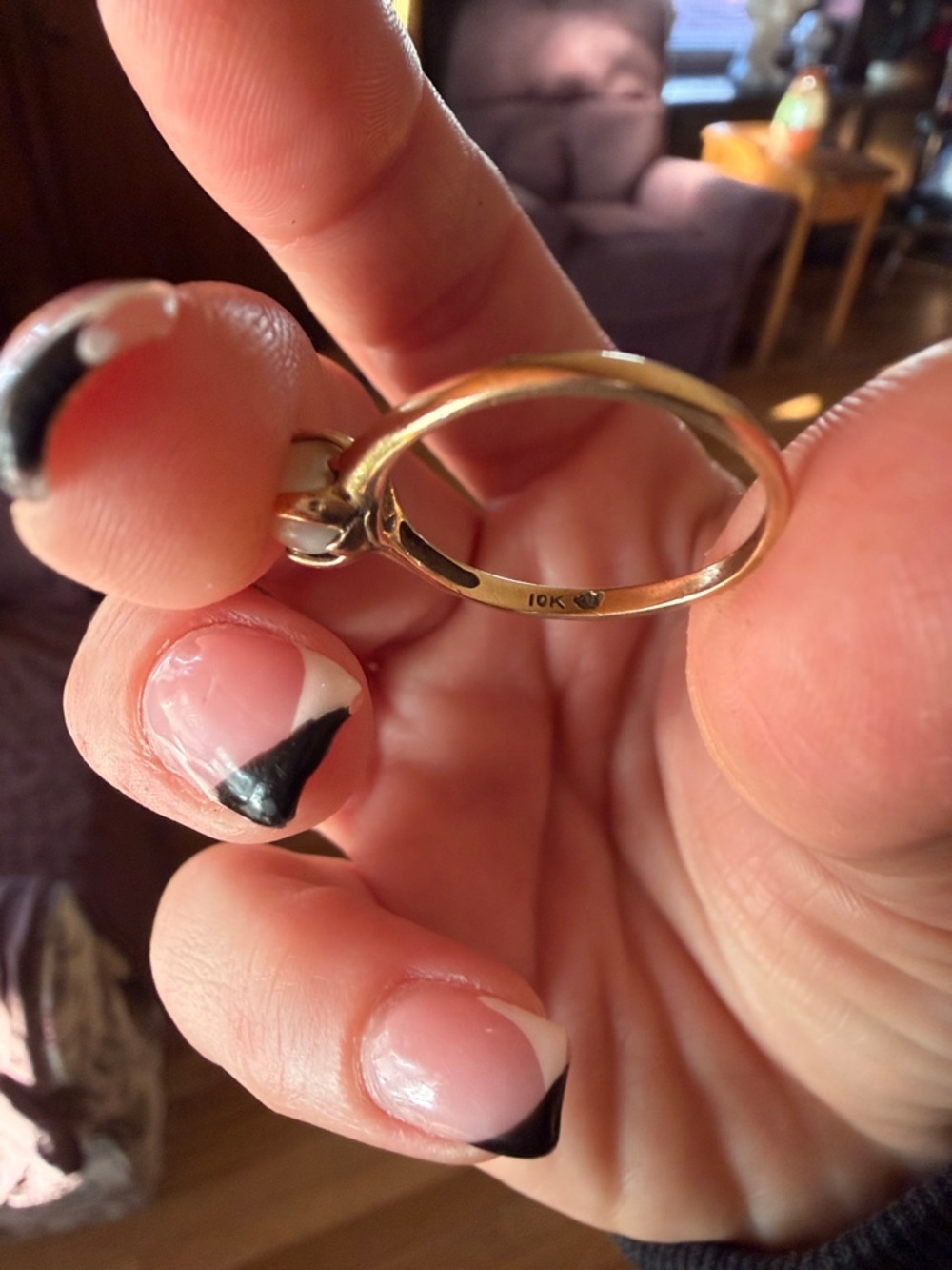 Delicate Gold Ring with Small Pearl - Picture 8 of 14